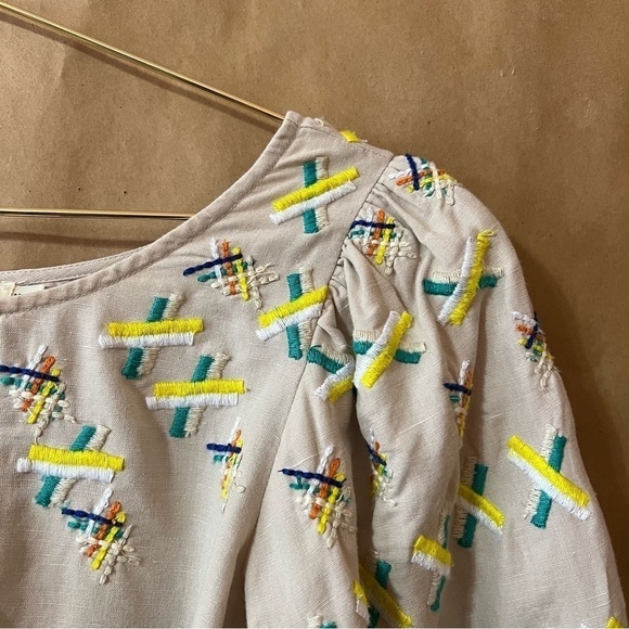 All Things Mochi | Linen Cotton Embroidered Crop Top Flared Sleeve Size XS - Picture 4 of 13
